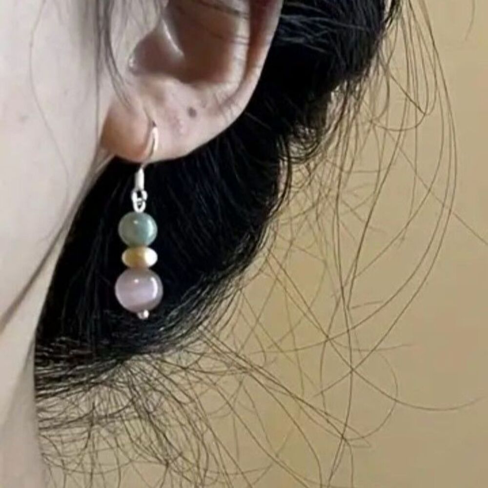 Handcrafted Beaded Drop Earrings Dainty Round Tassel Dangle Charm Lightwght Boho - Picture 2 of 4